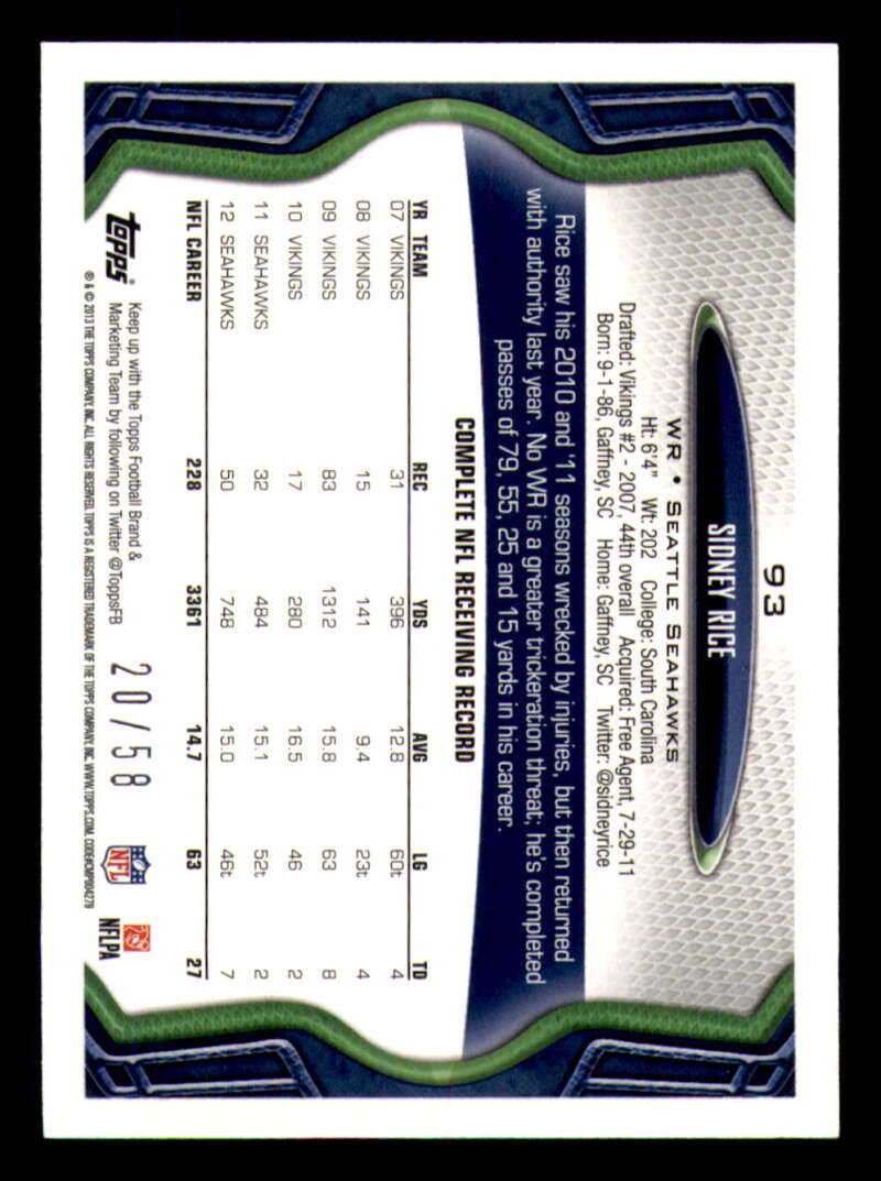 2013 Topps Mini Gold Football #ed/58 - Set Break - Front and Back Scans # 1-220 - Picture 218 of 486