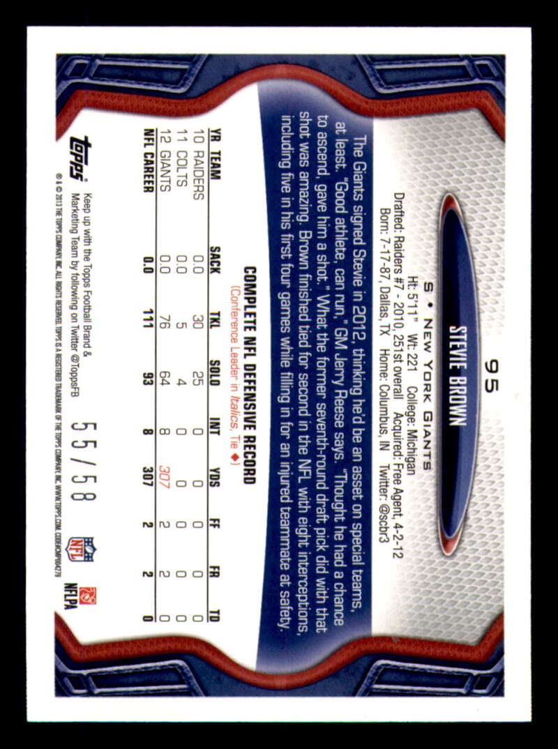 2013 Topps Mini Gold Football #ed/58 - Set Break - Front and Back Scans # 1-220 - Picture 224 of 486