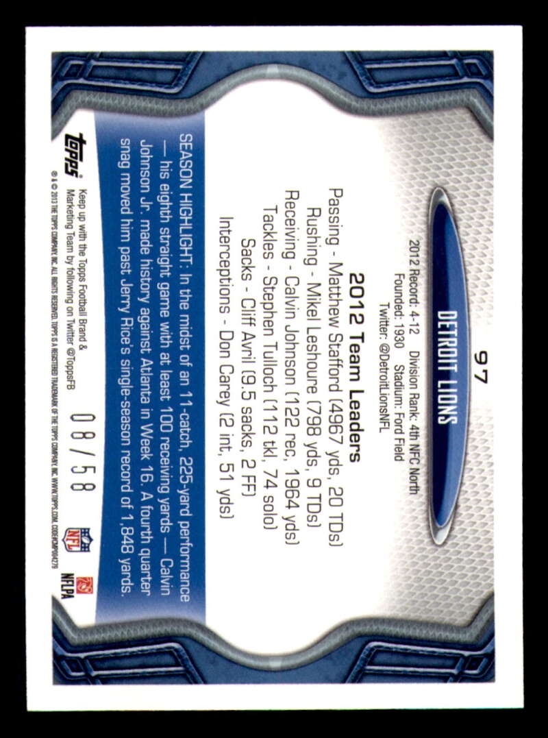 2013 Topps Mini Gold Football #ed/58 - Set Break - Front and Back Scans # 1-220 - Picture 230 of 486