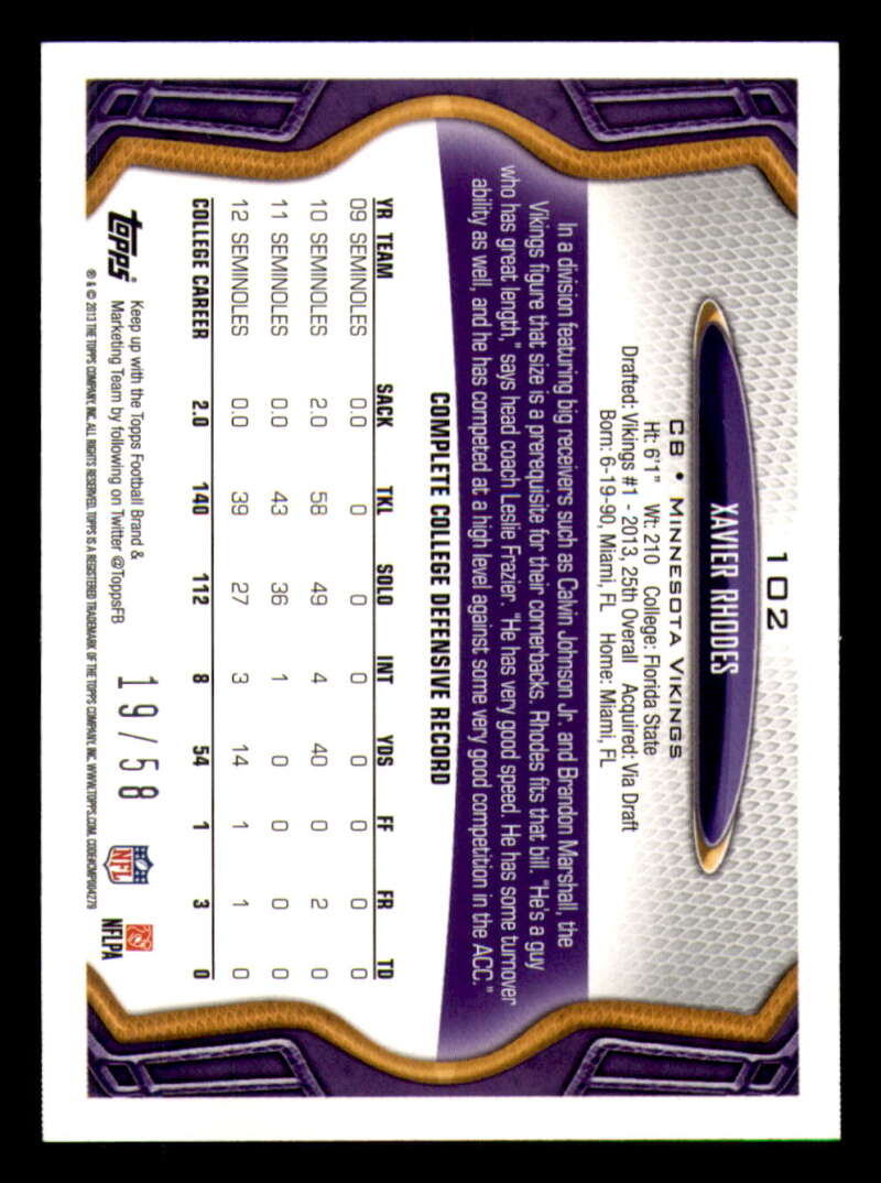 2013 Topps Mini Gold Football #ed/58 - Set Break - Front and Back Scans # 1-220 - Picture 236 of 486