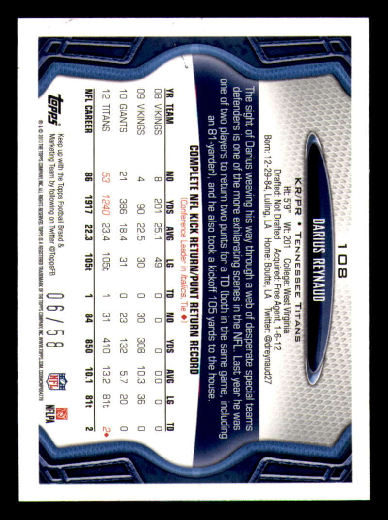 2013 Topps Mini Gold Football #ed/58 - Set Break - Front and Back Scans # 1-220 - Picture 245 of 486