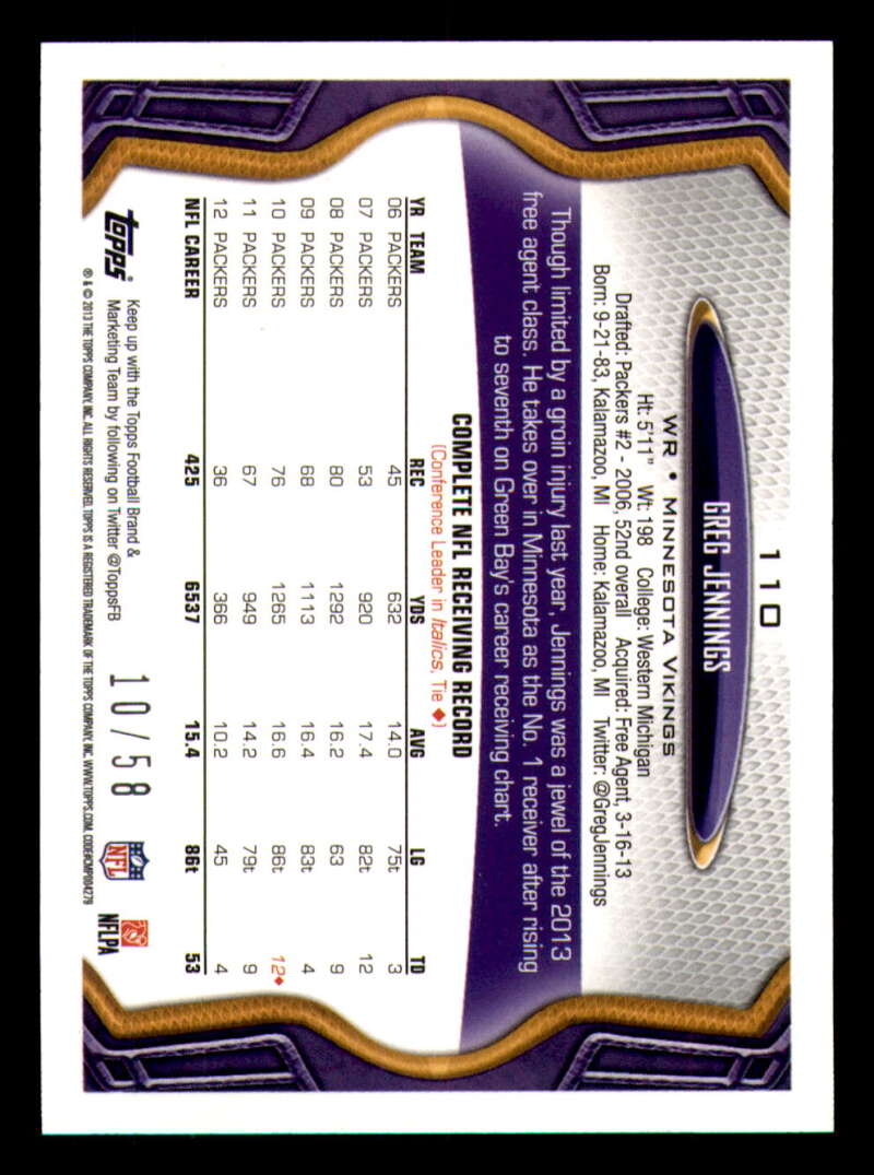 2013 Topps Mini Gold Football #ed/58 - Set Break - Front and Back Scans # 1-220 - Picture 251 of 486