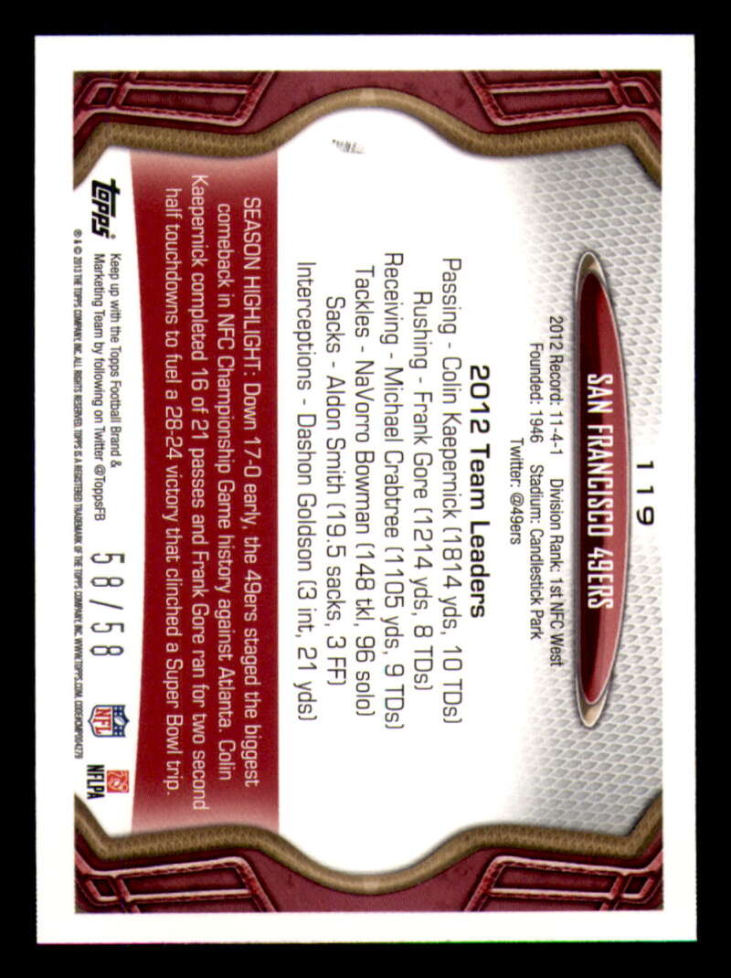 2013 Topps Mini Gold Football #ed/58 - Set Break - Front and Back Scans # 1-220 - Picture 275 of 486