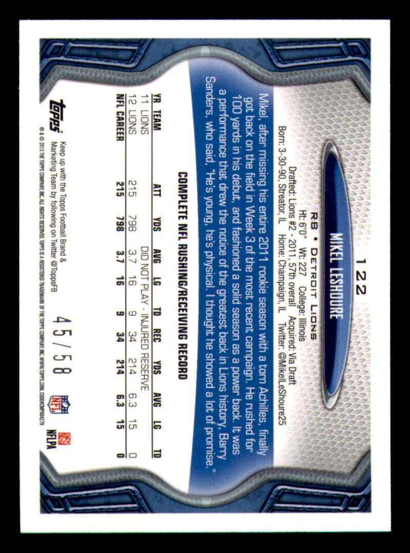 2013 Topps Mini Gold Football #ed/58 - Set Break - Front and Back Scans # 1-220 - Picture 278 of 486