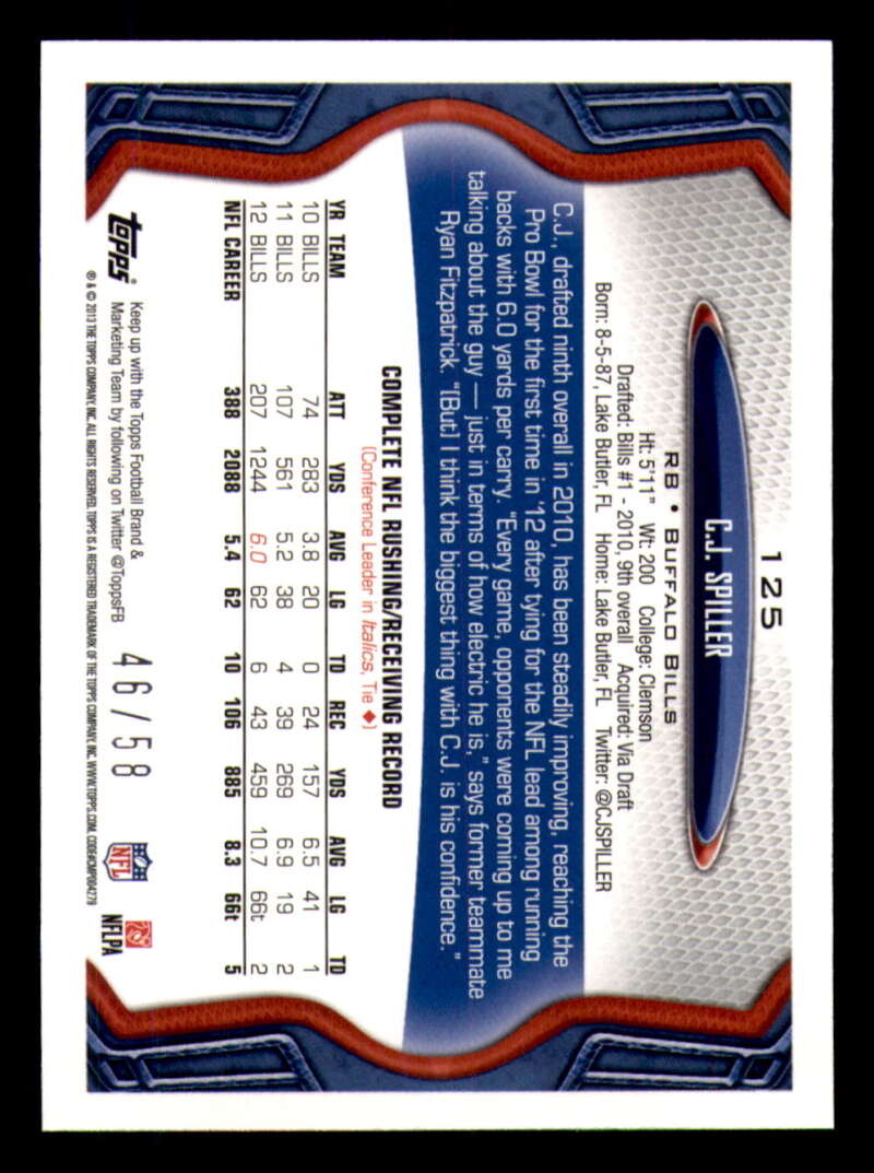 2013 Topps Mini Gold Football #ed/58 - Set Break - Front and Back Scans # 1-220 - Picture 287 of 486