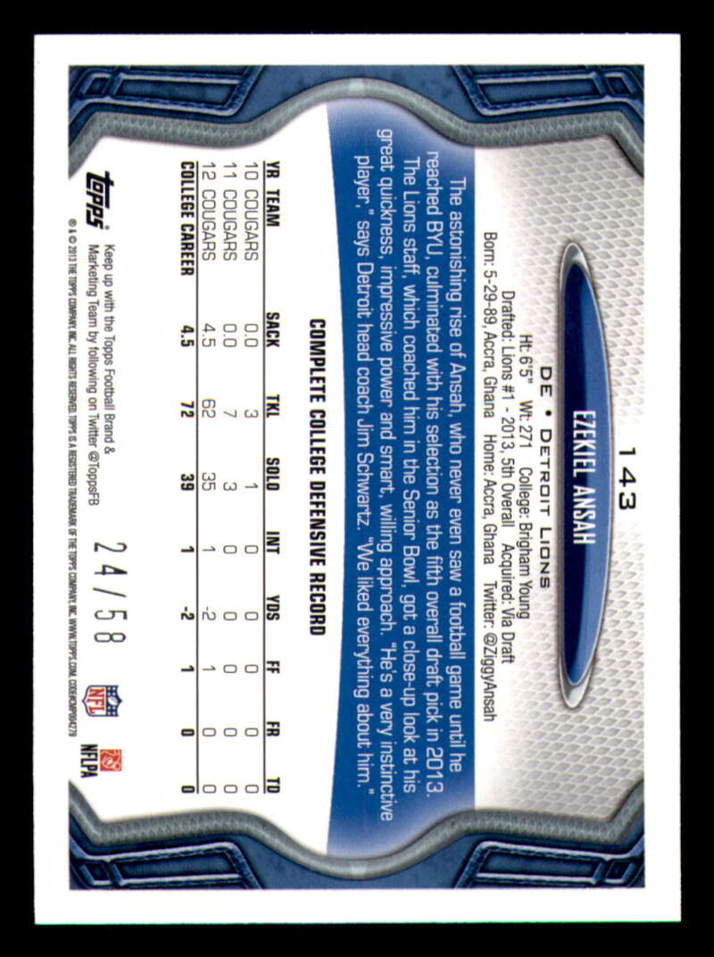 2013 Topps Mini Gold Football #ed/58 - Set Break - Front and Back Scans # 1-220 - Picture 320 of 486