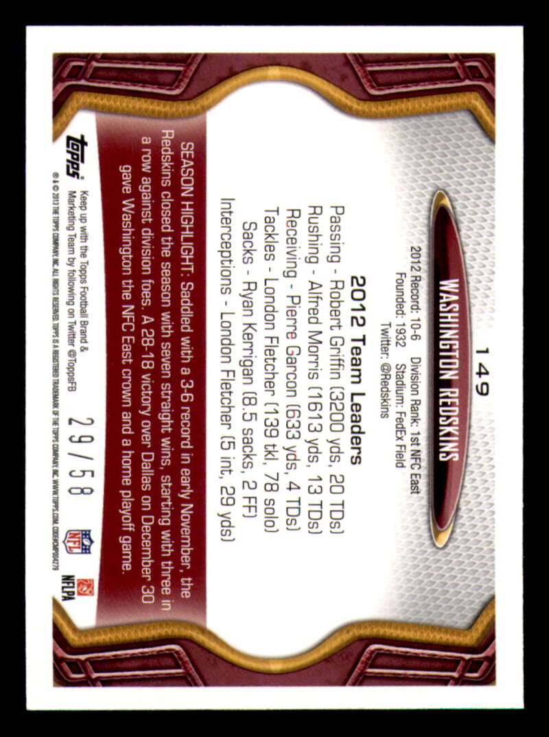 2013 Topps Mini Gold Football #ed/58 - Set Break - Front and Back Scans # 1-220 - Picture 332 of 486