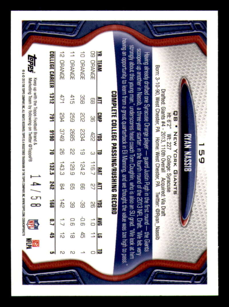 2013 Topps Mini Gold Football #ed/58 - Set Break - Front and Back Scans # 1-220 - Picture 353 of 486