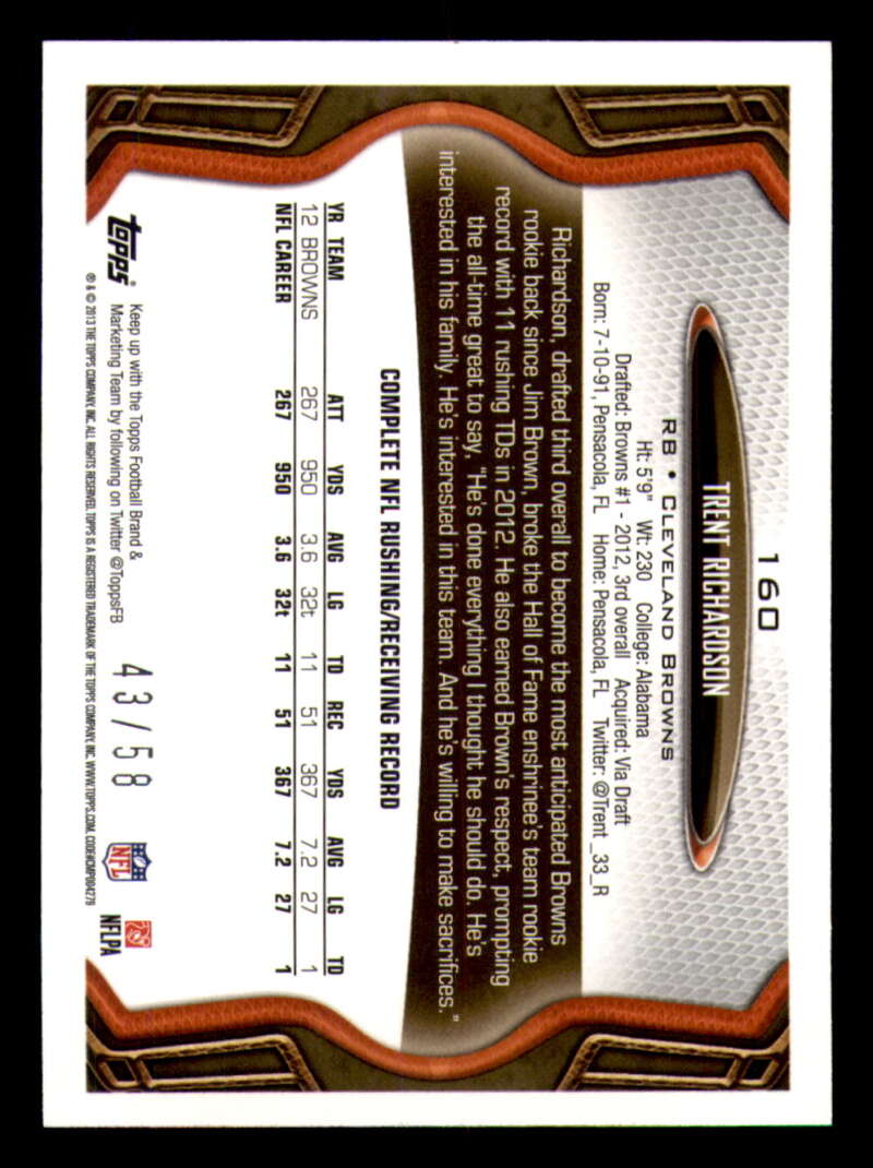 2013 Topps Mini Gold Football #ed/58 - Set Break - Front and Back Scans # 1-220 - Picture 356 of 486