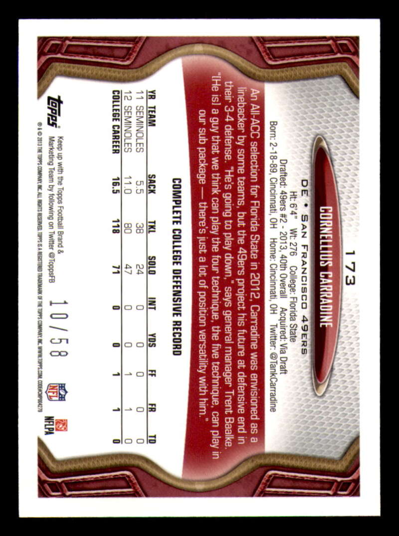 2013 Topps Mini Gold Football #ed/58 - Set Break - Front and Back Scans # 1-220 - Picture 386 of 486