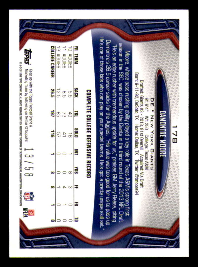 2013 Topps Mini Gold Football #ed/58 - Set Break - Front and Back Scans # 1-220 - Picture 398 of 486