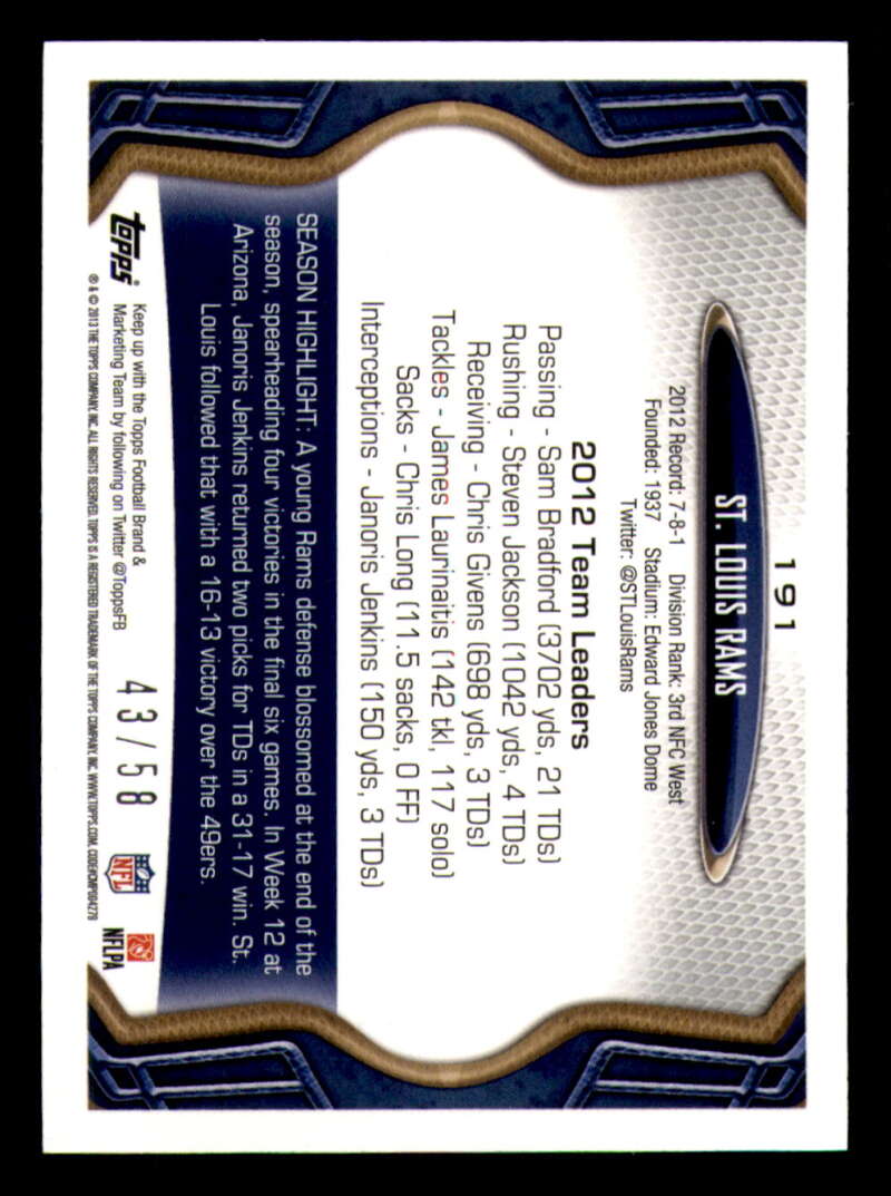 2013 Topps Mini Gold Football #ed/58 - Set Break - Front and Back Scans # 1-220 - Picture 428 of 486
