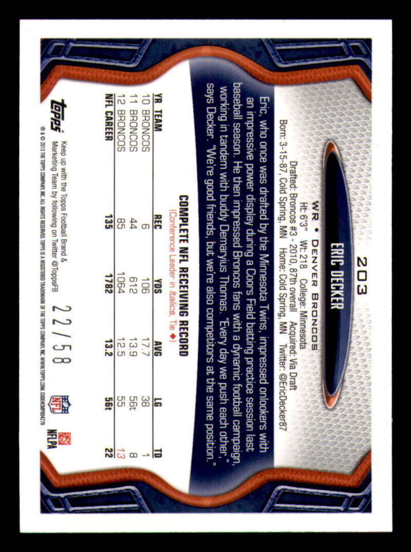 2013 Topps Mini Gold Football #ed/58 - Set Break - Front and Back Scans # 1-220 - Picture 446 of 486