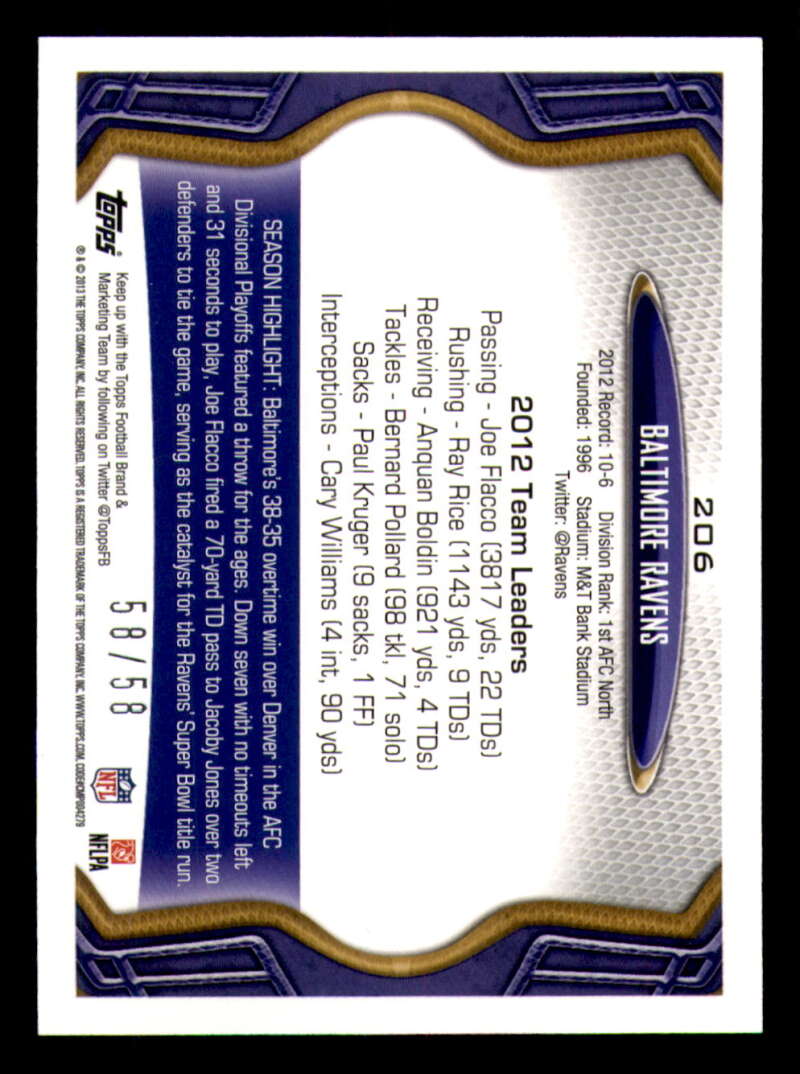 2013 Topps Mini Gold Football #ed/58 - Set Break - Front and Back Scans # 1-220 - Picture 455 of 486