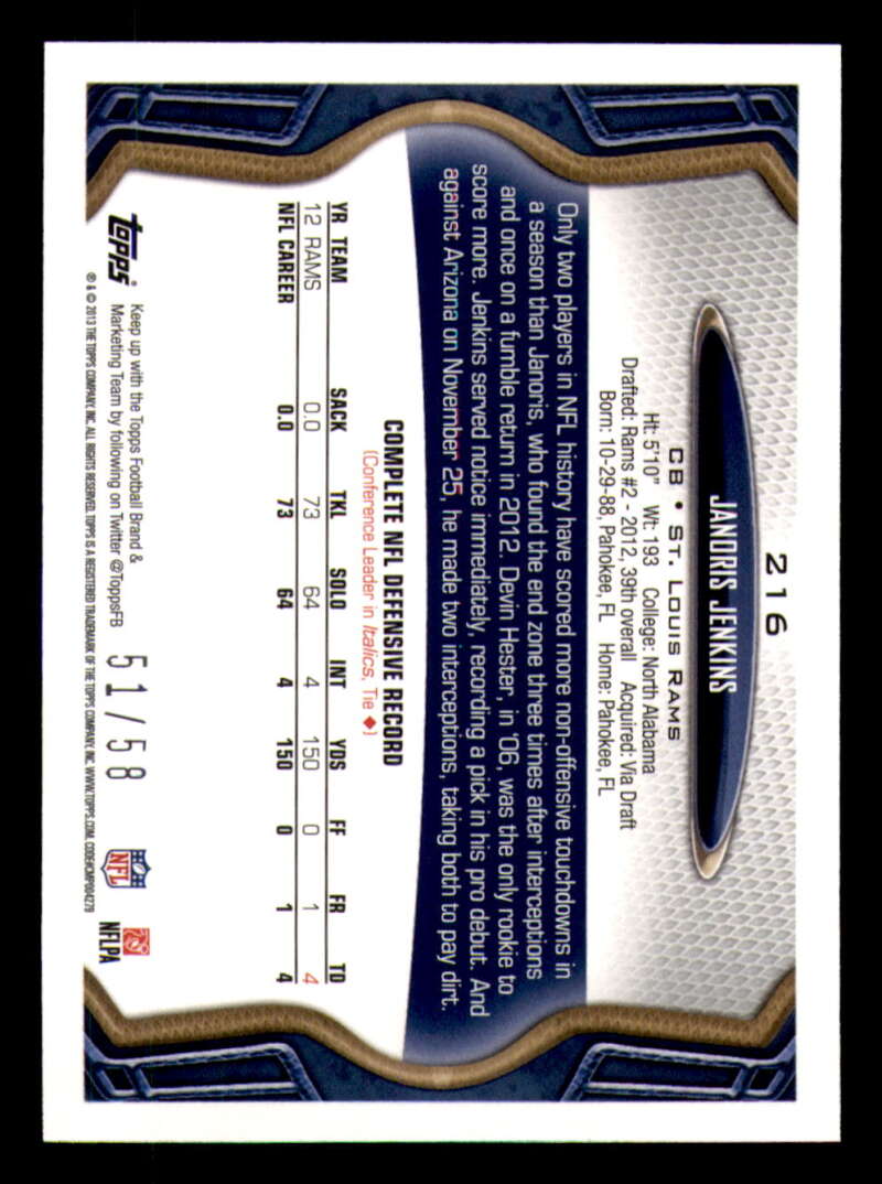 2013 Topps Mini Gold Football #ed/58 - Set Break - Front and Back Scans # 1-220 - Picture 476 of 486