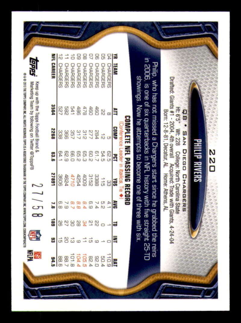2013 Topps Mini Gold Football #ed/58 - Set Break - Front and Back Scans # 1-220 - Picture 485 of 486