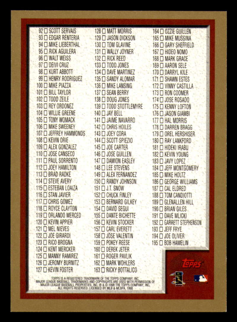 1998 Topps acuñado en paralelo de béisbol Cooperstown * * Set Break * 253-503 - Imagen 38 de 436