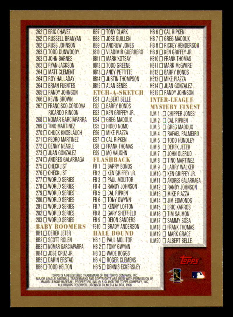 1998 Topps acuñado en paralelo de béisbol Cooperstown * * Set Break * 253-503 - Imagen 40 de 436