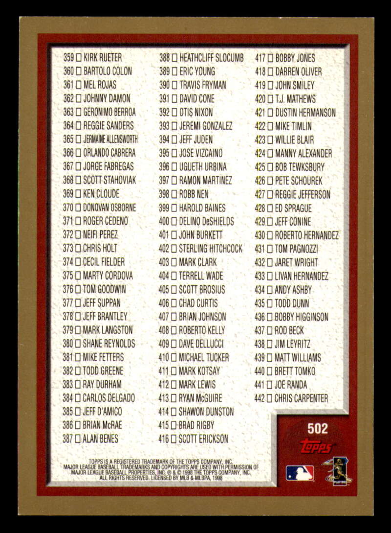 1998 Topps acuñado en paralelo de béisbol Cooperstown * * Set Break * 253-503 - Imagen 434 de 436