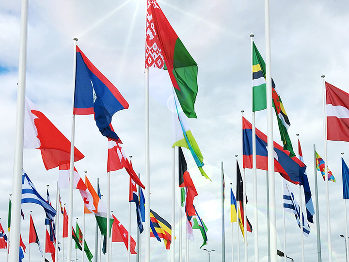 Various International Flags on Poles