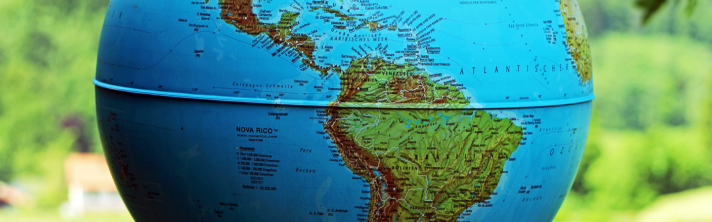 Photo of globe showing North and South America