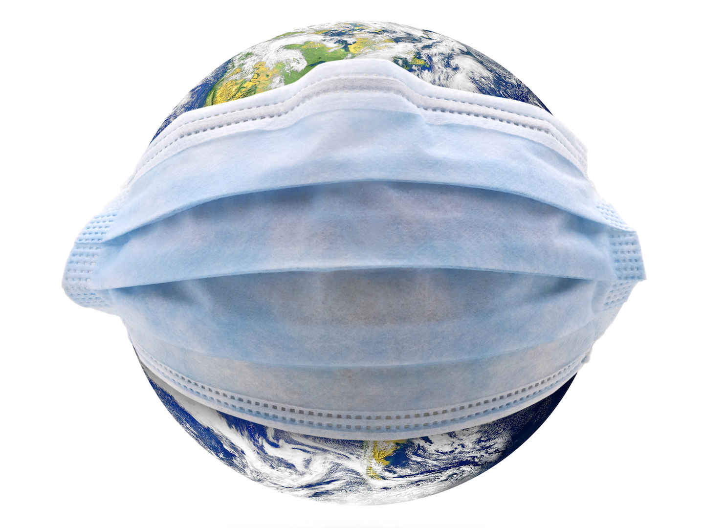 Globe with surgical mask around it