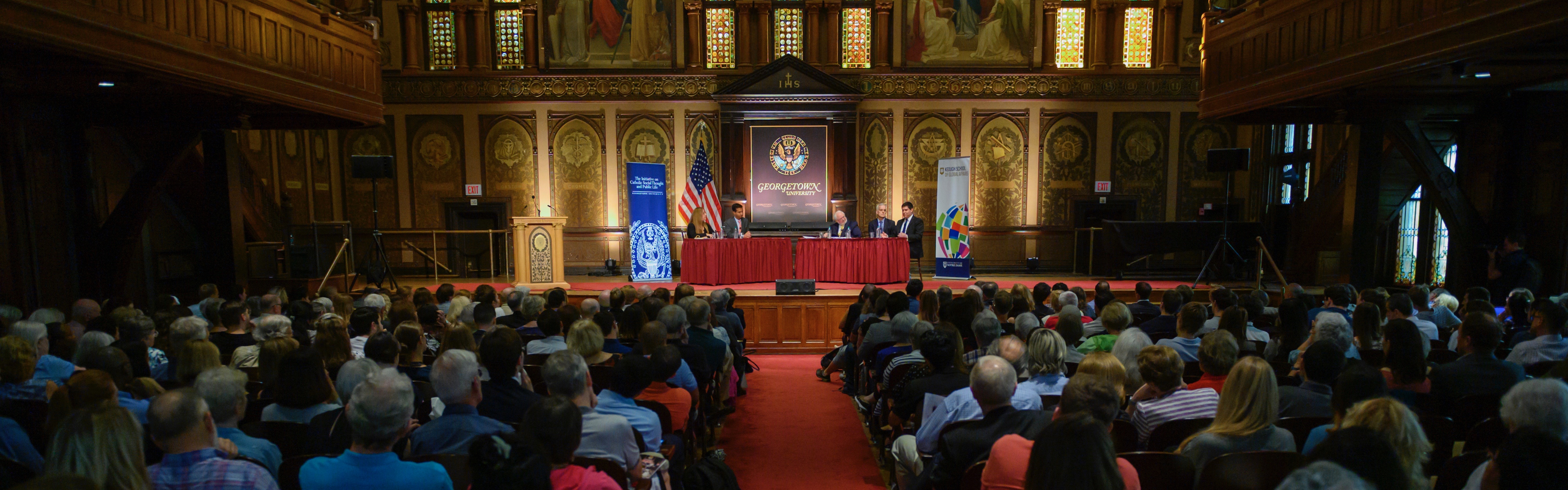 View of Gaston Hall at the Public Dialogue on "The U.S. Response to the Global Migration Crisis."
