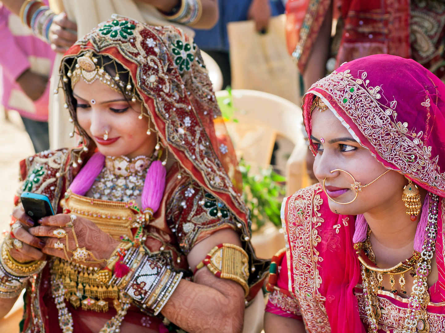 Two girls in saris