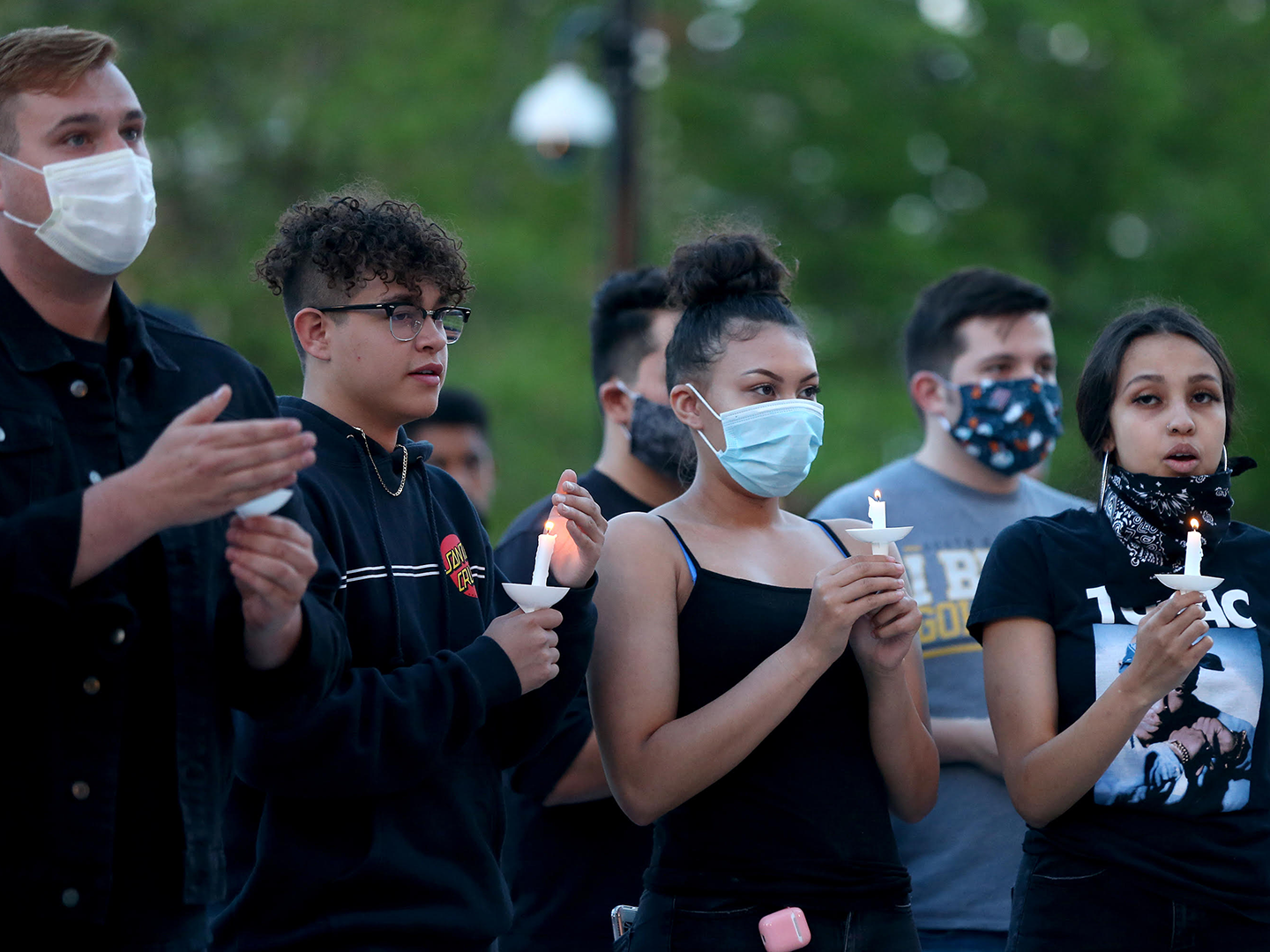 Young people at a candlelight vigil in memory of George Floyd in Cheyenne, Wyoming.