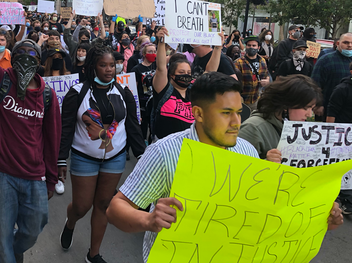 Young people protest the death of George Floyd in Oakland, California on May 29, 2020.