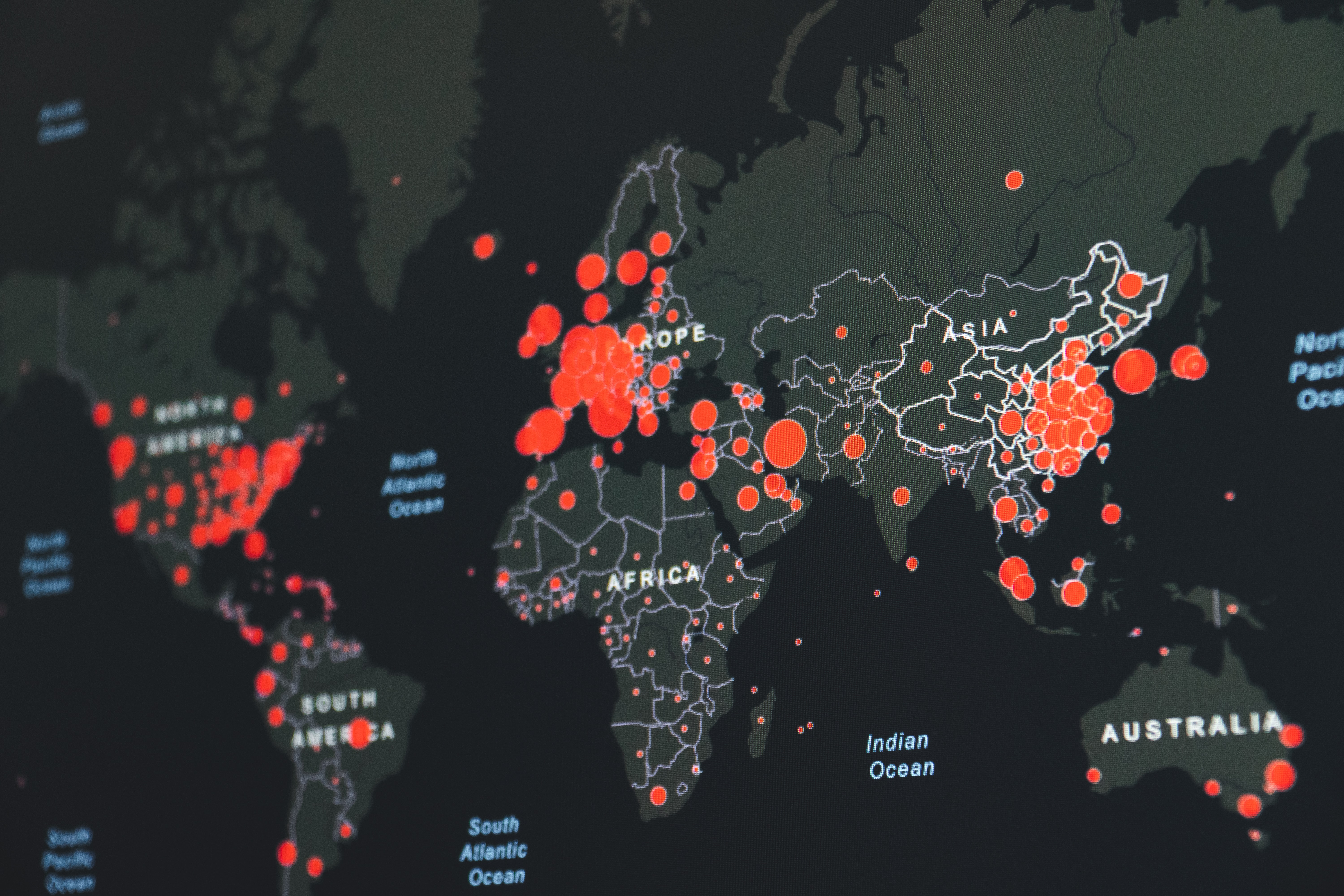 World map showing COVID-19 hot spots