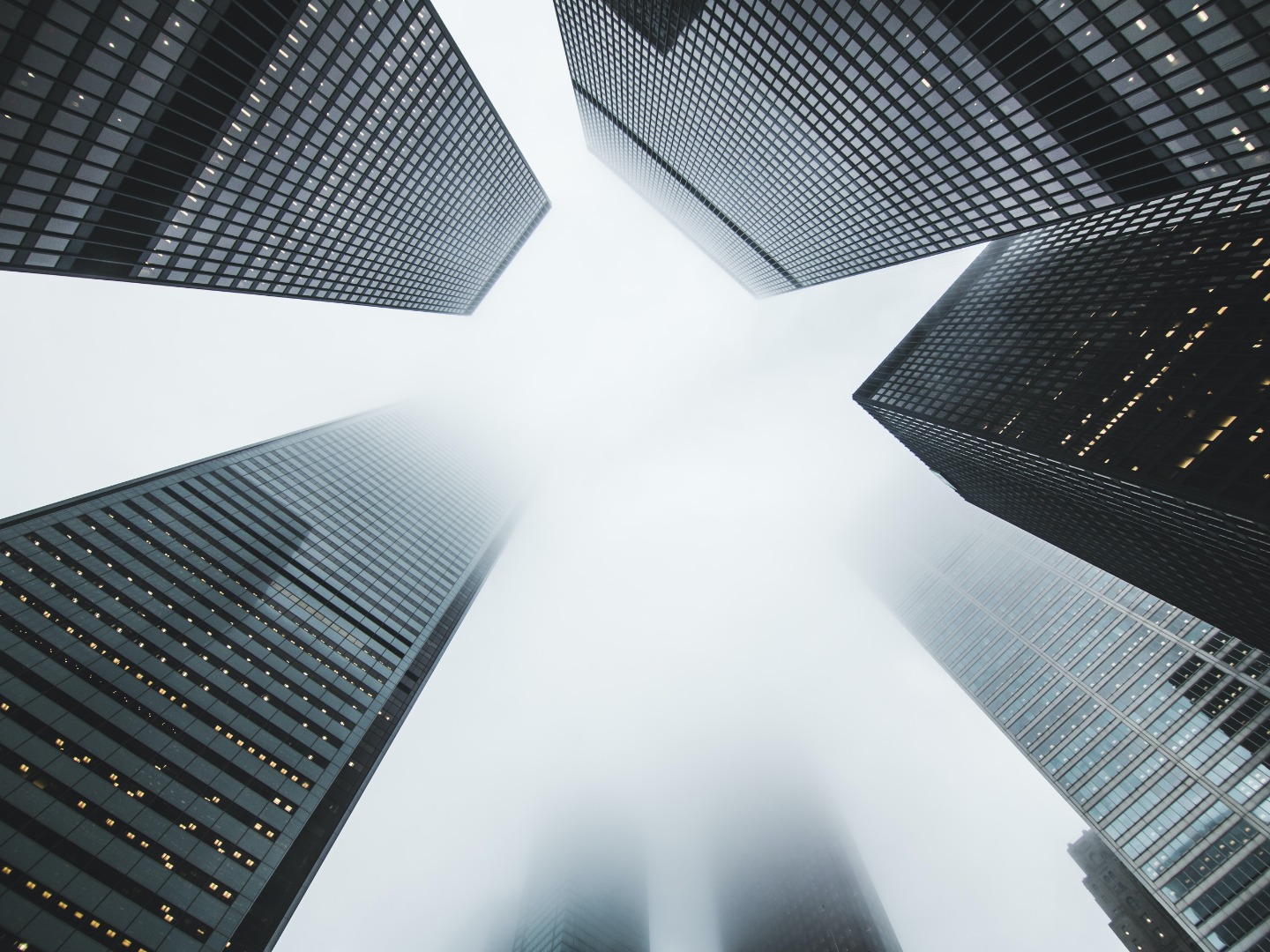 City buildings looked from the ground