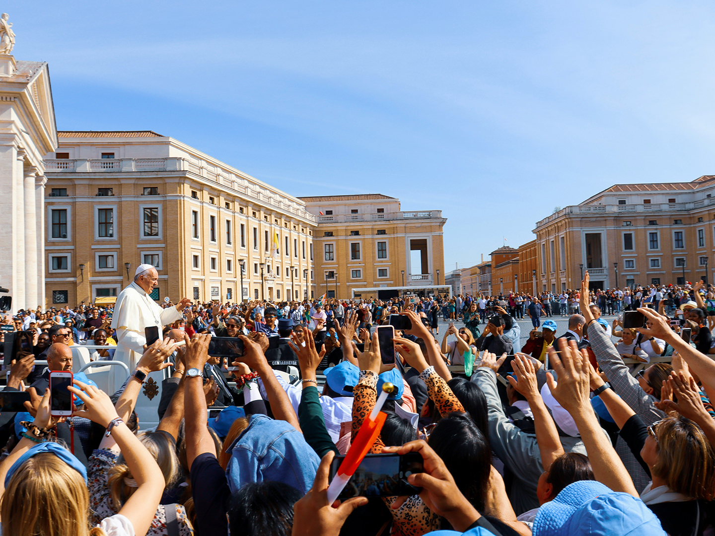 A crowd of people gathered at the Vatican to see Pope Francis