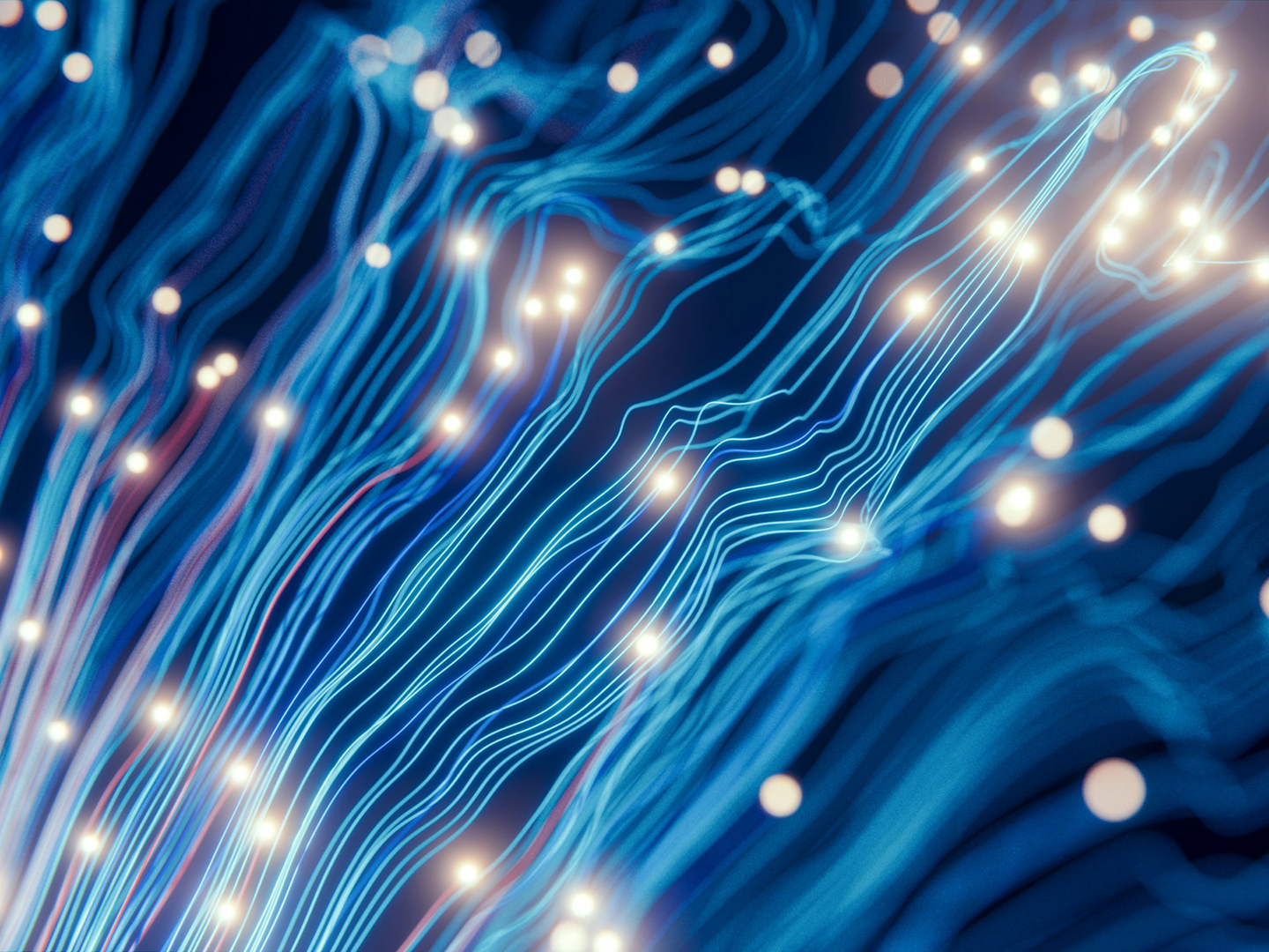 Blue squiggles and points of light representing a computer circuit board