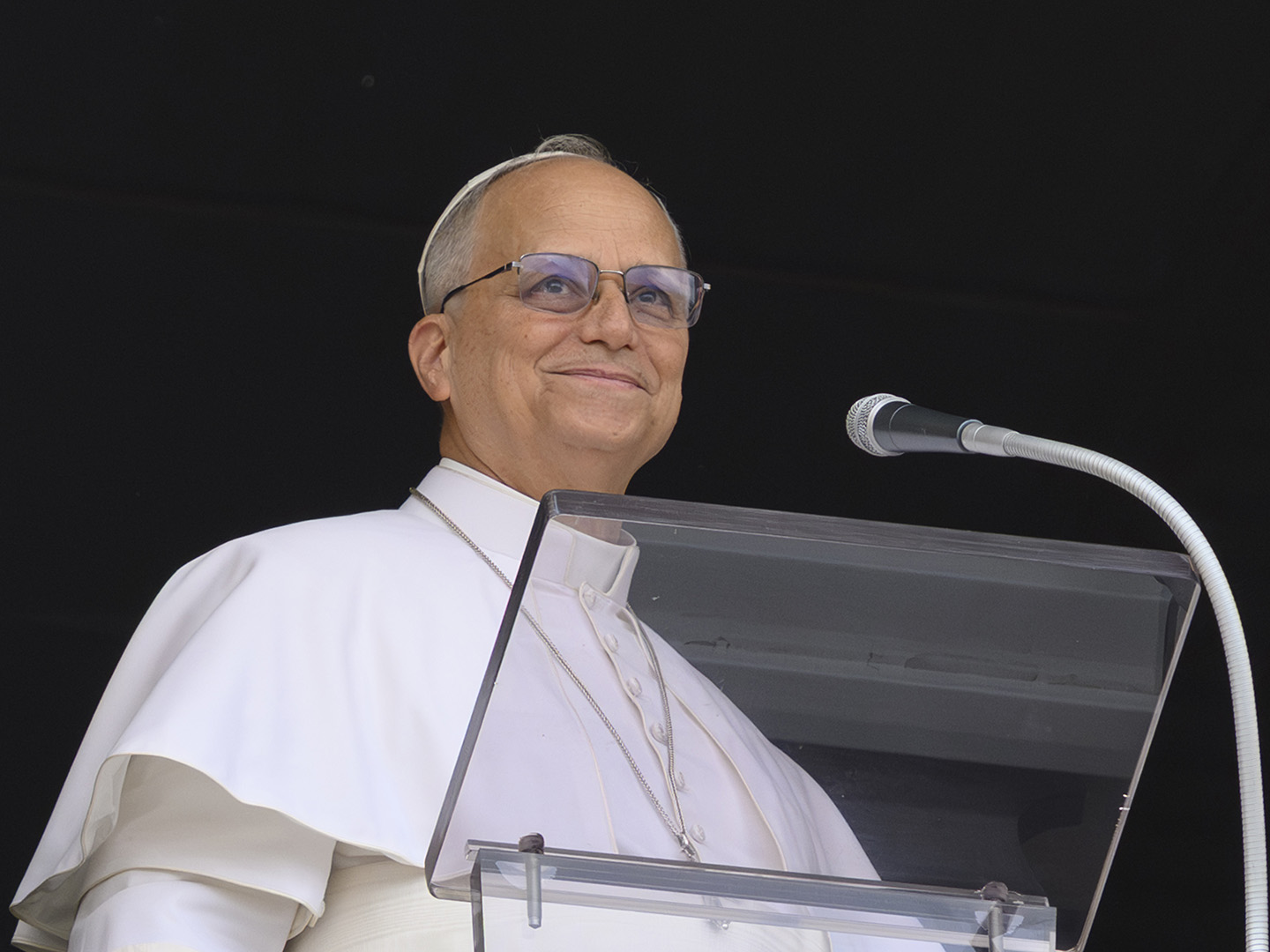 Pope Leo delivers an Angelus address in St. Peter’s Square at the Vatican