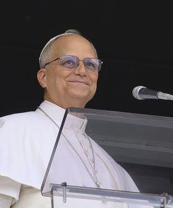 Pope Leo delivers an Angelus address in St. Peter’s Square at the Vatican