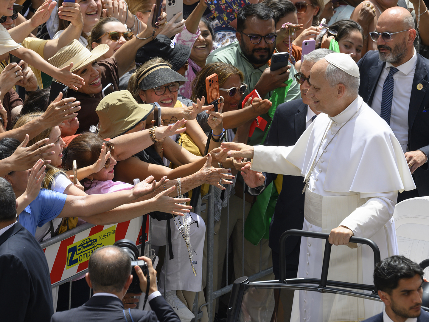 Pope Leo XIV greets pilgrims at the Angelus in July 2026.