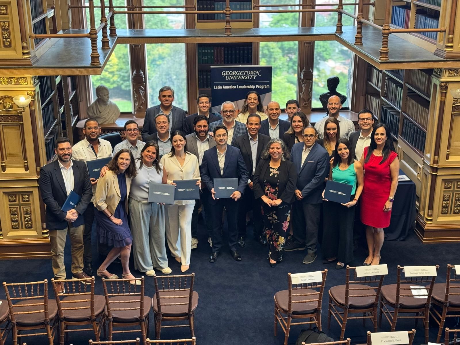 2025 GBEL cohort and LALP team posing after program culmination at Riggs Library