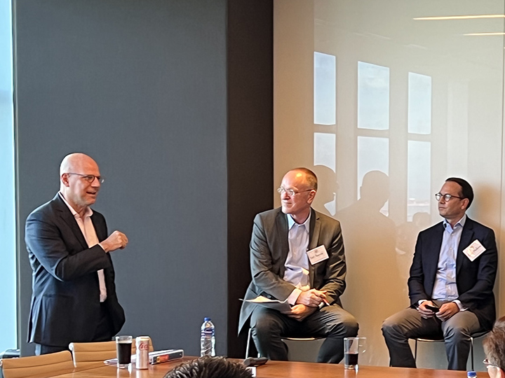 Dean Hellman, Director of the East Asian Institute Bert Hofman, and Professor Medeiros at a seminar in Singapore.