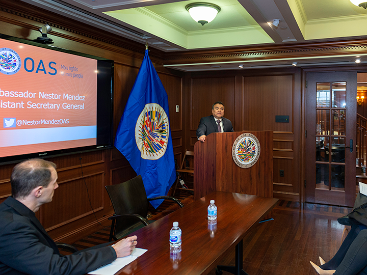 Ambassador Nestor Mendez speaks to the crowd