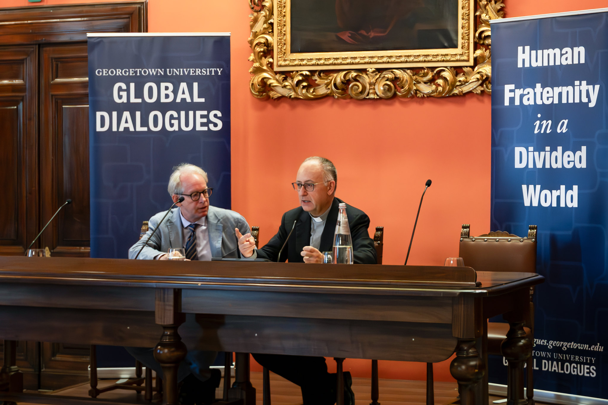 Paul Elie and Cardinal Tolentino address the audience for "Literature, Social Friendship, and the Culture of Encounter: A Keynote Conversation."