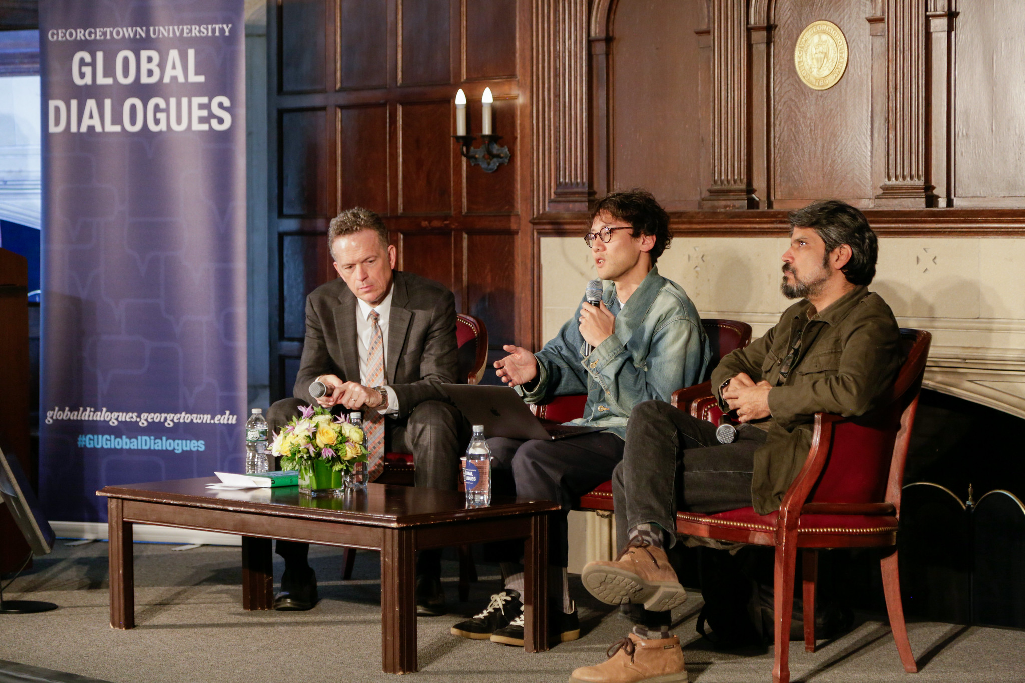 Thomas Banchoff, Kohei Saito, and Pankaj Mishra conduct a student workshop on "Ecological Belonging and the Climate Crisis."
