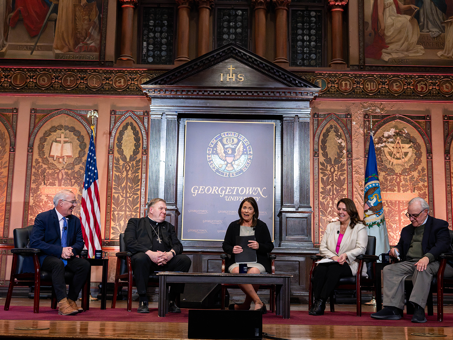 Participants in An Evening of Dialogue and Gratitude: 50 Years Connecting Catholic Social Thought and Public Life: Lessons from John Carr’s Leadership, January 21, 2026, Gaston Hall.