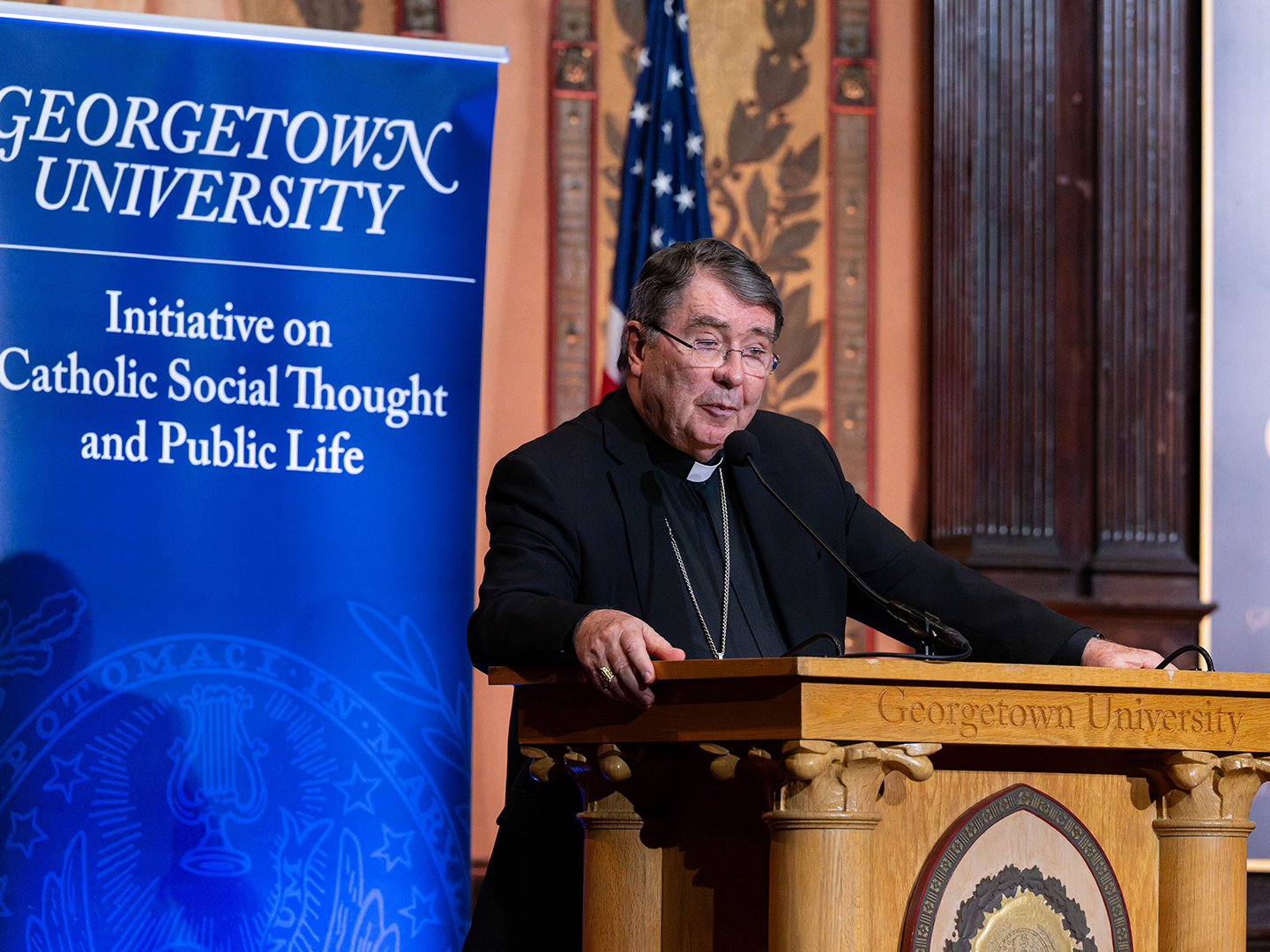 Cardinal Christophe Pierre, apostolic nuncio to the United States, offers the opening prayer.