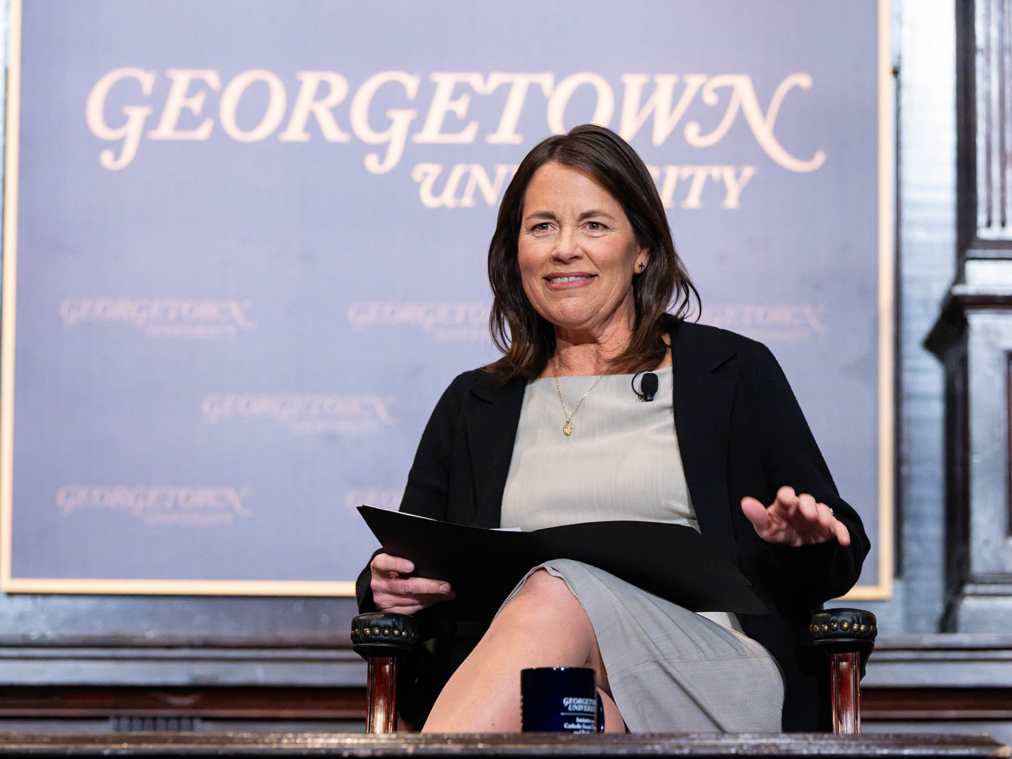 Kim Daniels, director of the Initiative on Catholic Social Thought and Public Life, moderates 50 Years Connecting Catholic Social Thought and Public Life.