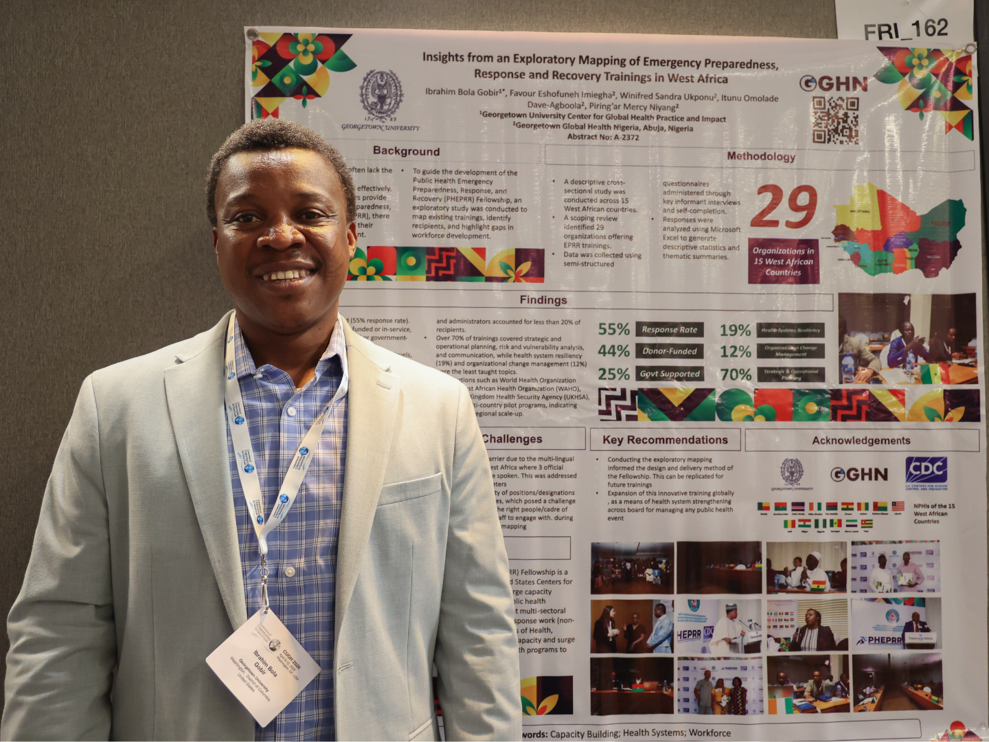Chief Executive Officer at Georgetown Global Health Nigeria Ibrahim Bola Gobir, MBBS, presented a poster on mapping emergency preparedness, response, and recovery trainings in West Africa.