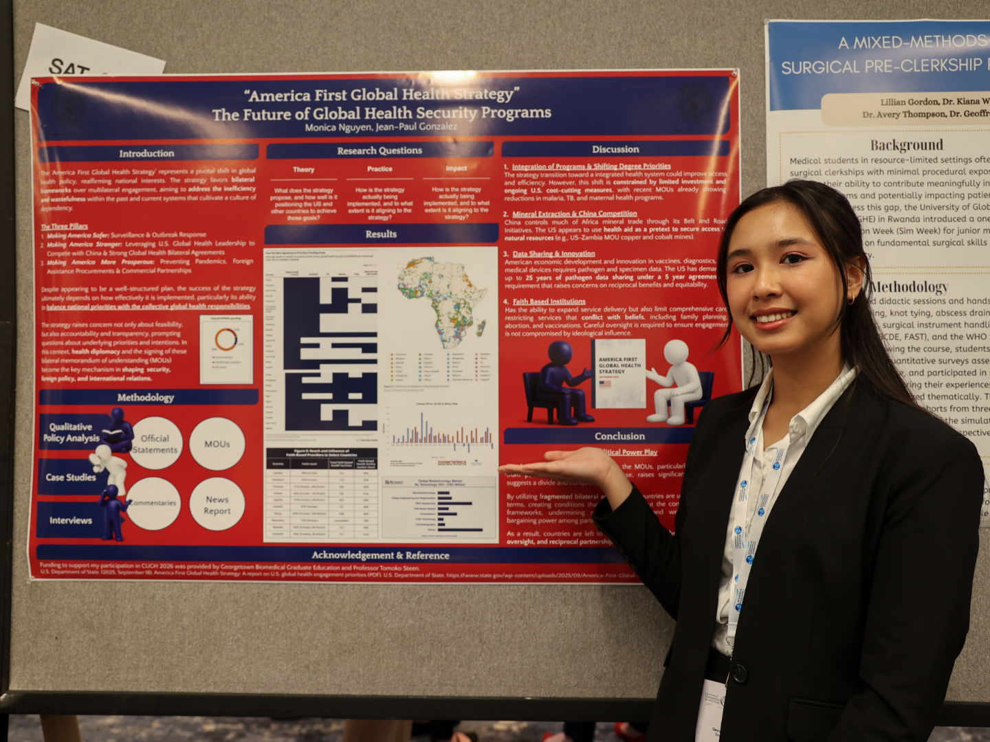 Graduate student and Global Health Fellow Monica Nguyen (G’26) presented a poster on the “America First Global Health Strategy.”