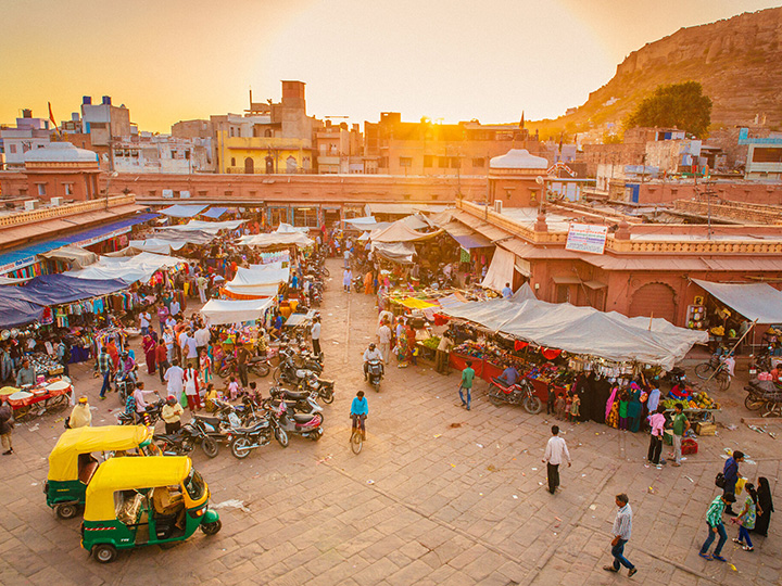 Outdoor market at sunset in the Old City of Jodhpur, India