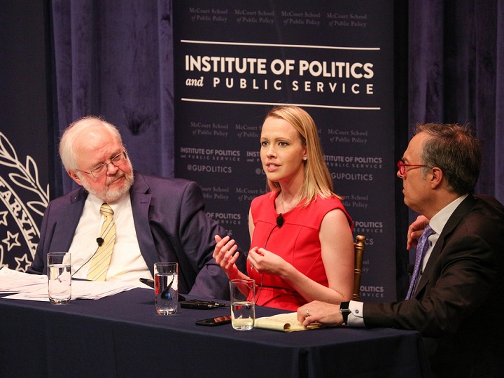Emily Ekins speaking during the panel discussion on the role of religion in the Republican Party