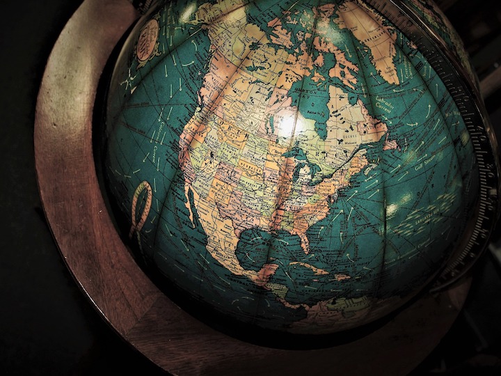 This is a photo of a globe focusing on the United States.